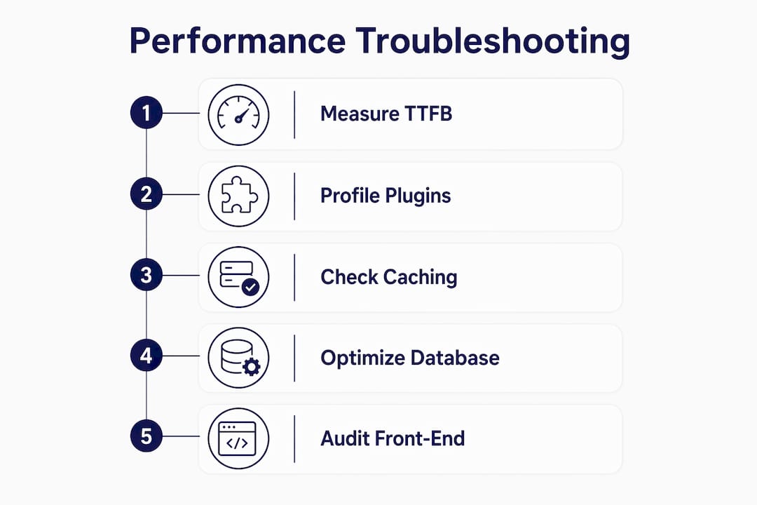 Infographic displaying WordPress troubleshooting steps