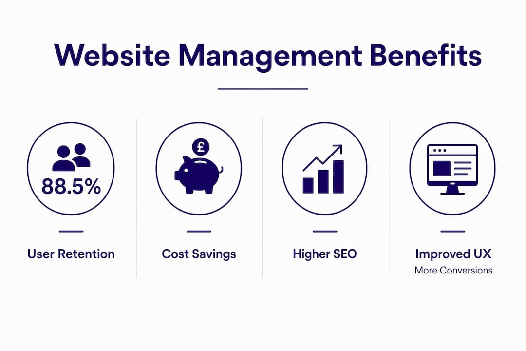Infographic showing key website management advantages