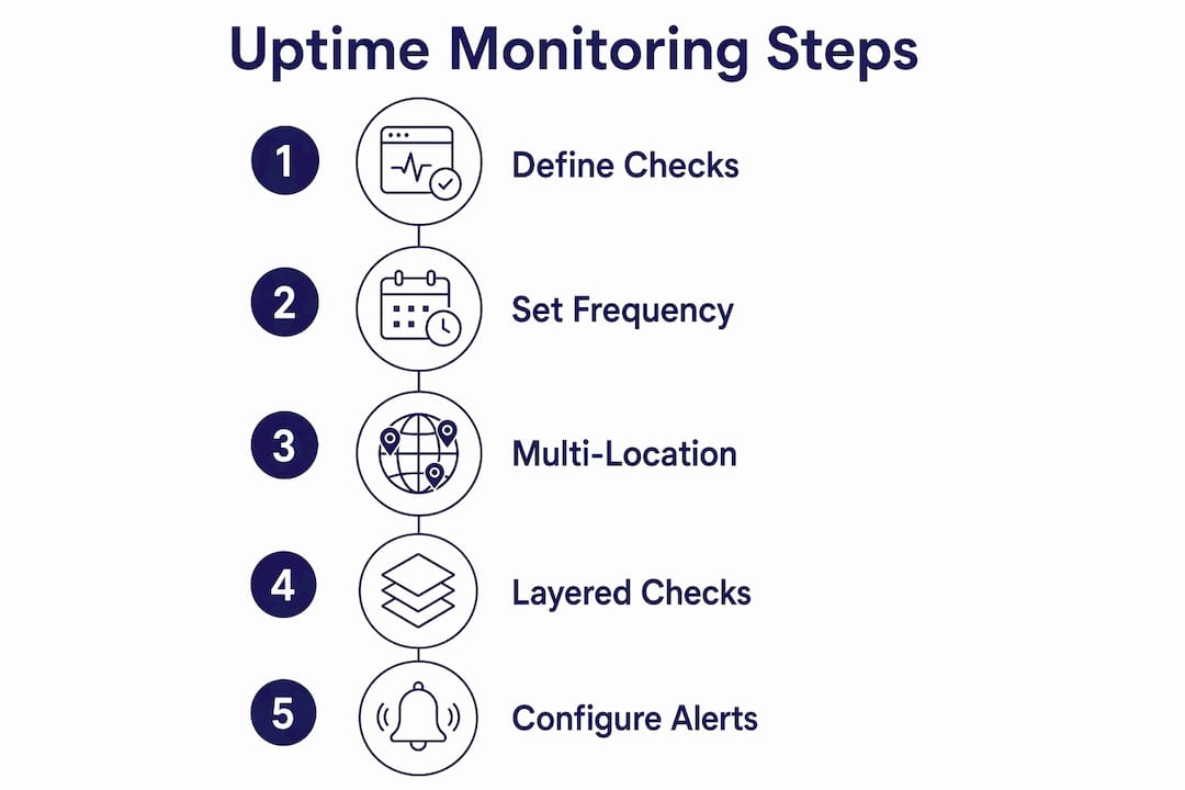 Infographic depicting steps of uptime monitoring process
