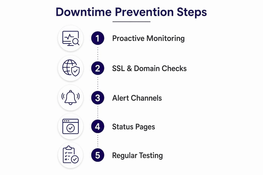 Infographic showing five website downtime prevention steps