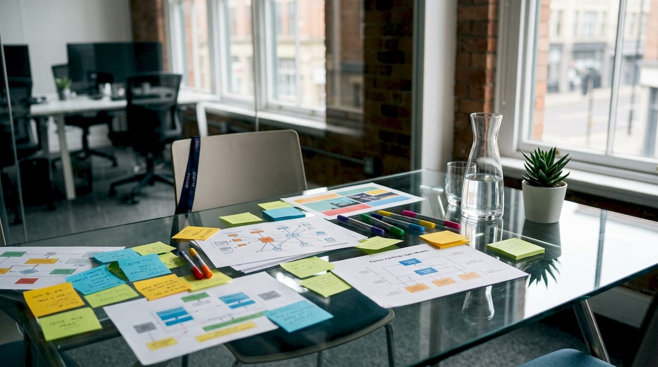 Overhead view of digital agency caching planning