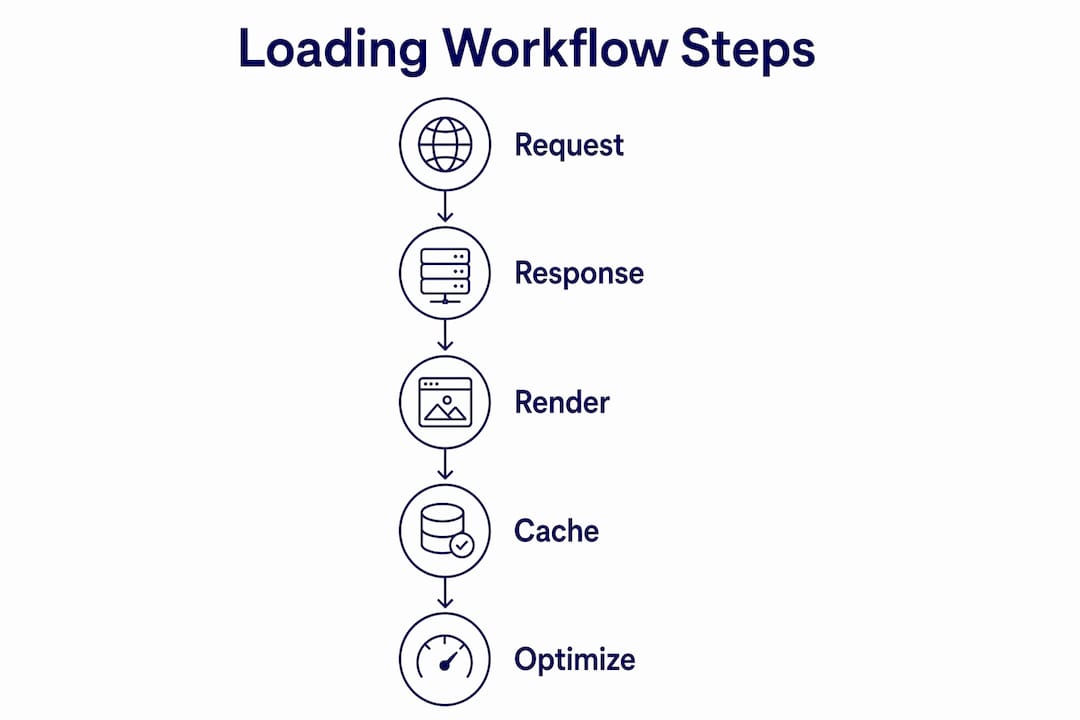 Infographic illustrating website loading workflow steps
