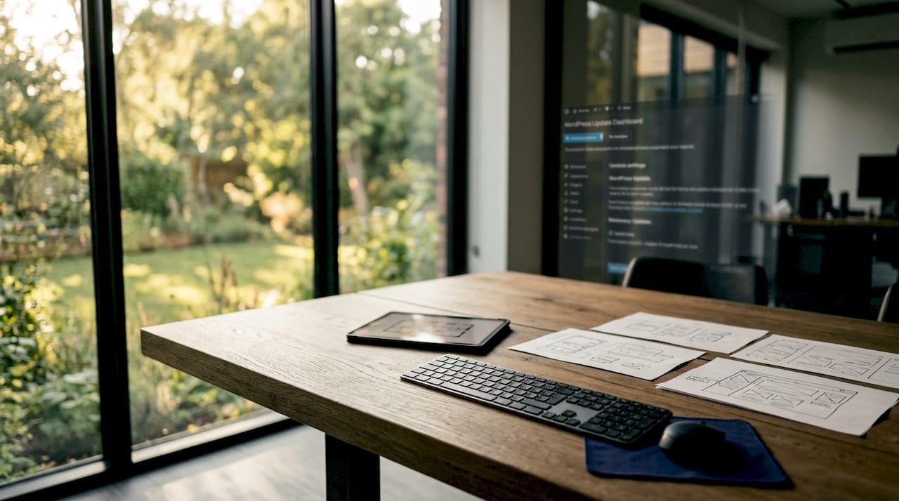 Workstation with WordPress update dashboard tools