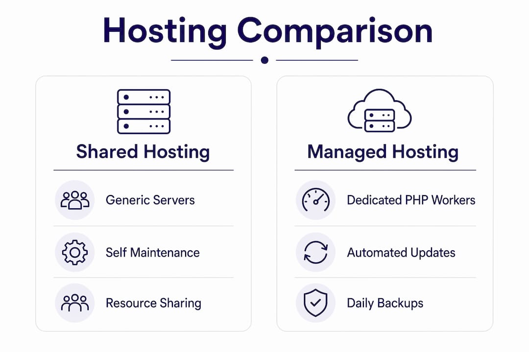 Infographic comparing managed and shared WordPress hosting