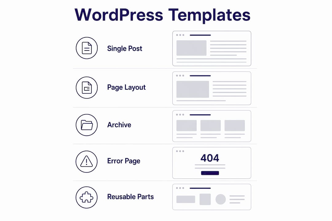 Infographic illustrating WordPress template types