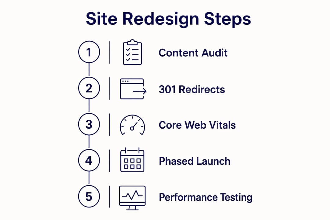 Infographic outlining key site redesign steps