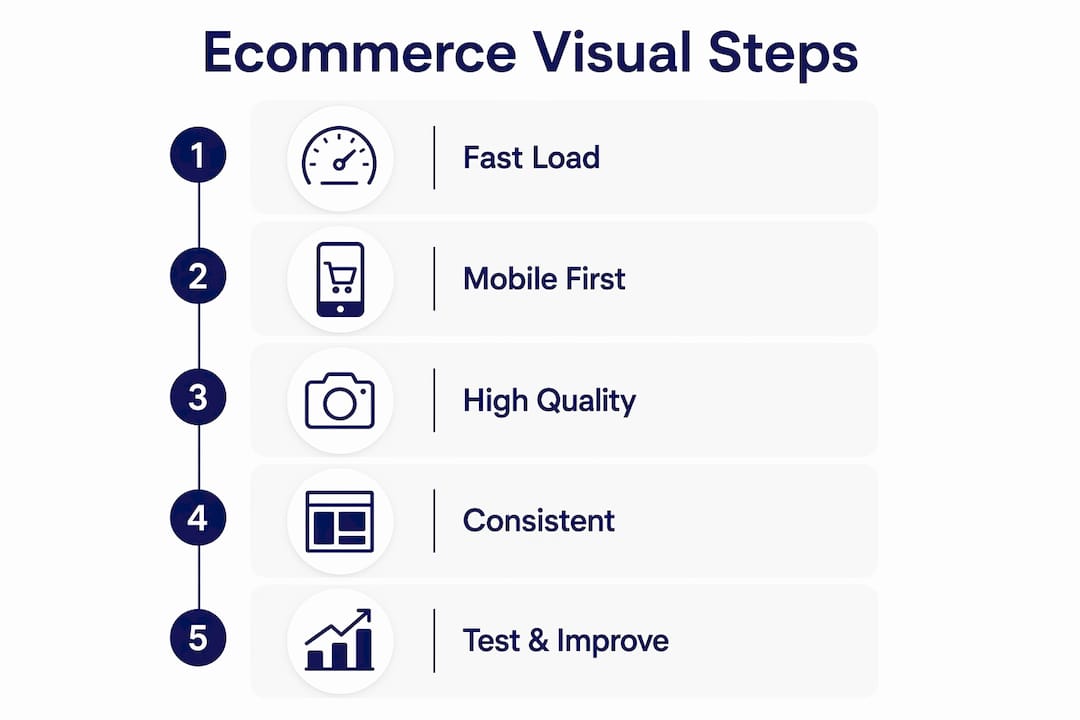 Infographic showing five key ecommerce design steps