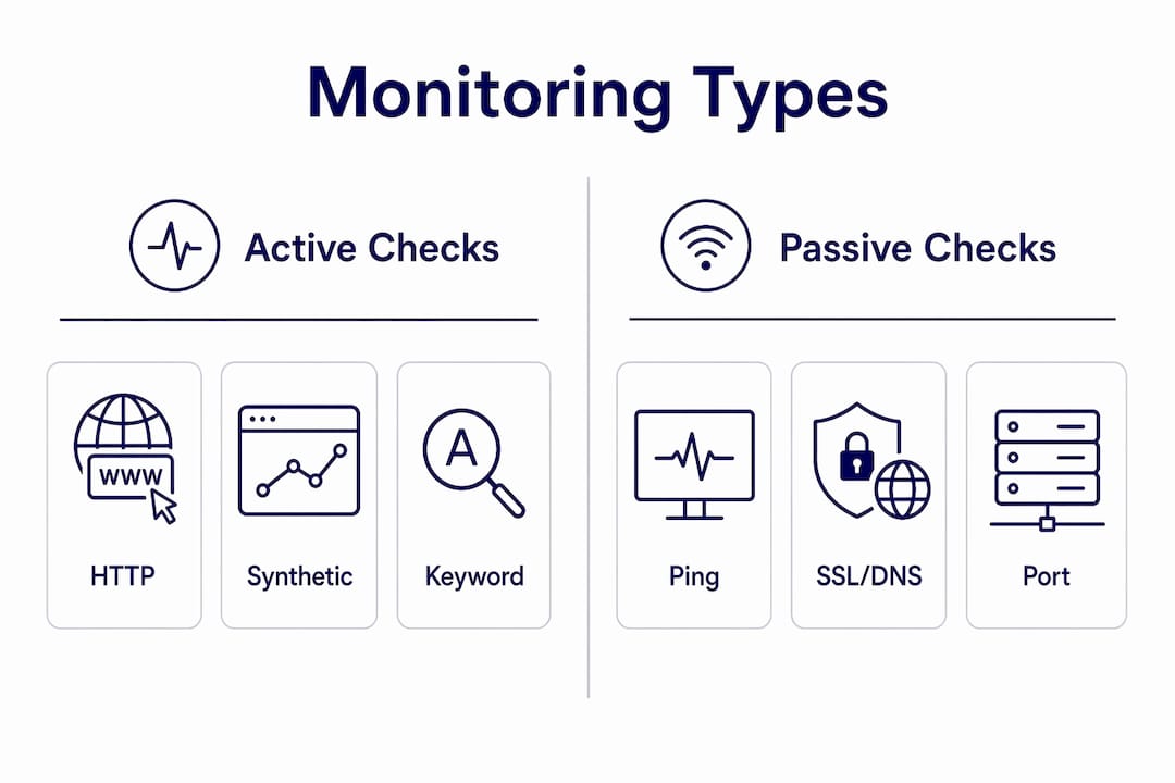 Infographic comparing active and passive website uptime monitoring types