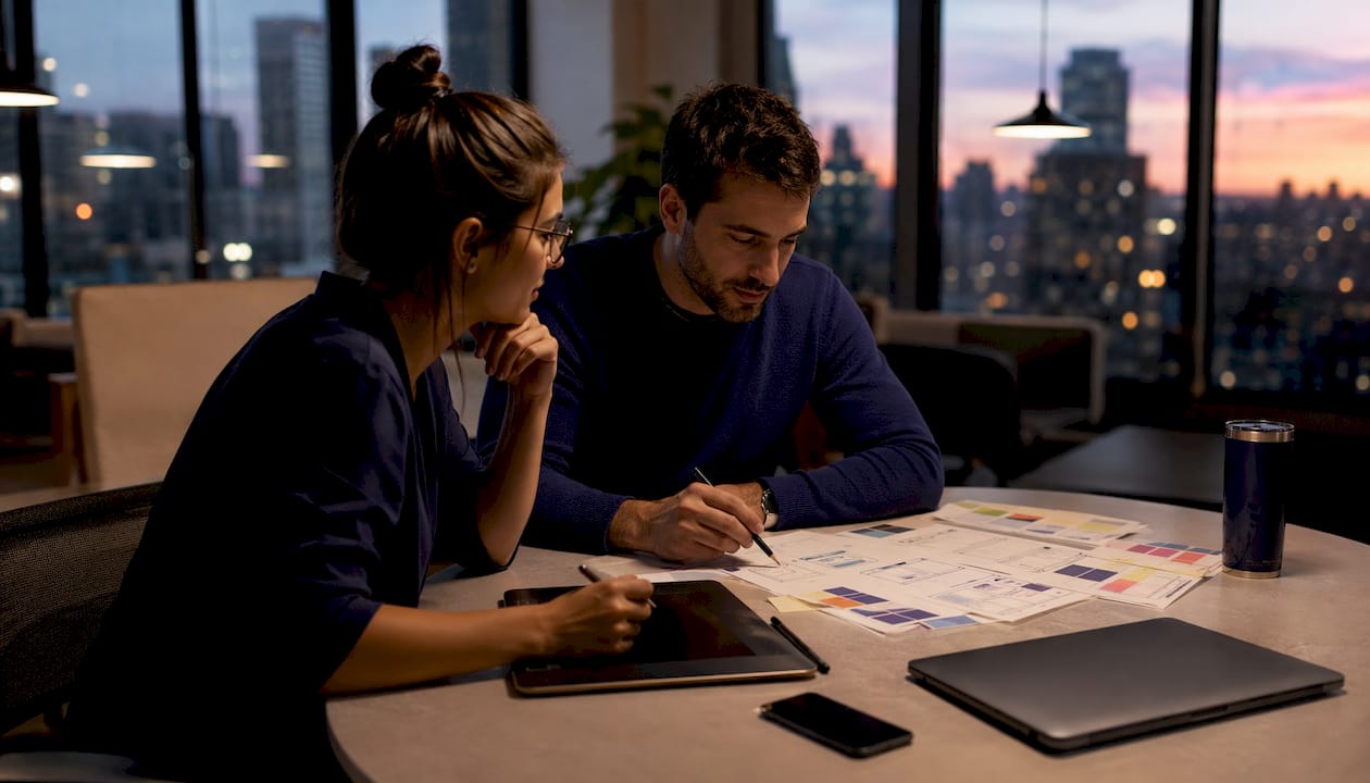 Overhead view of conversion design planning materials