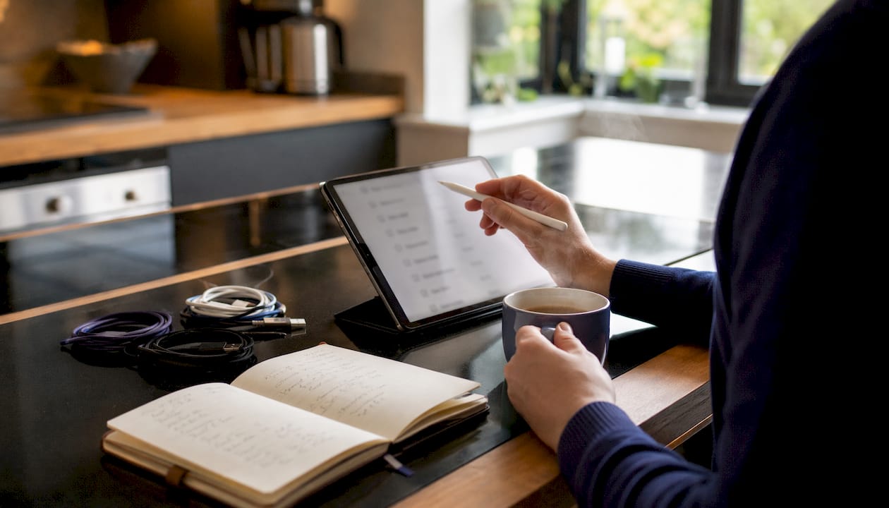 Hand interacting with WordPress maintenance tablet