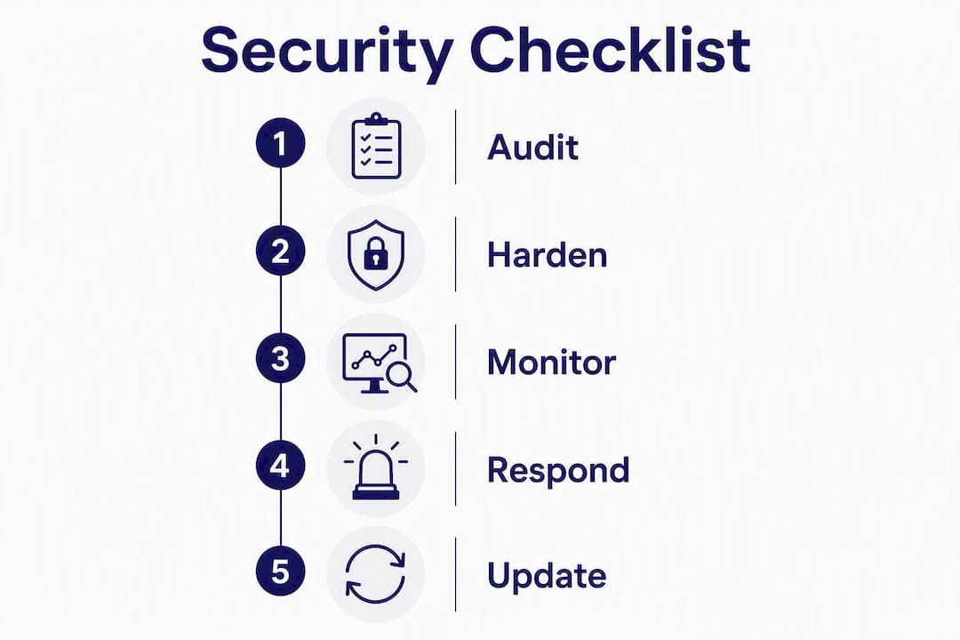 Infographic illustrating five-step website security checklist