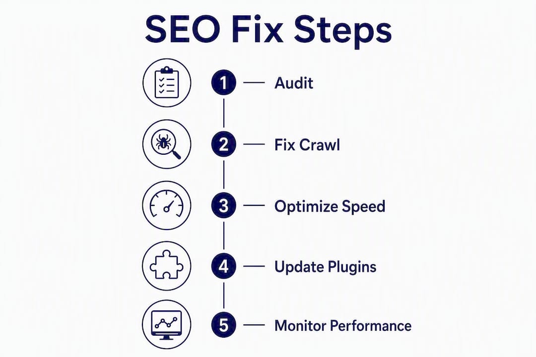Infographic outlining WooCommerce SEO fix steps