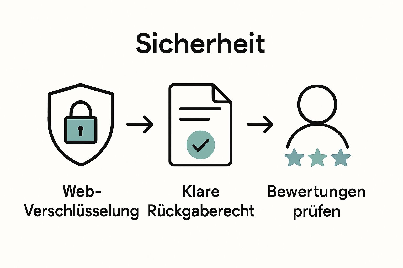 Infographic with shield, document, and review icons for safe online jewelry buying