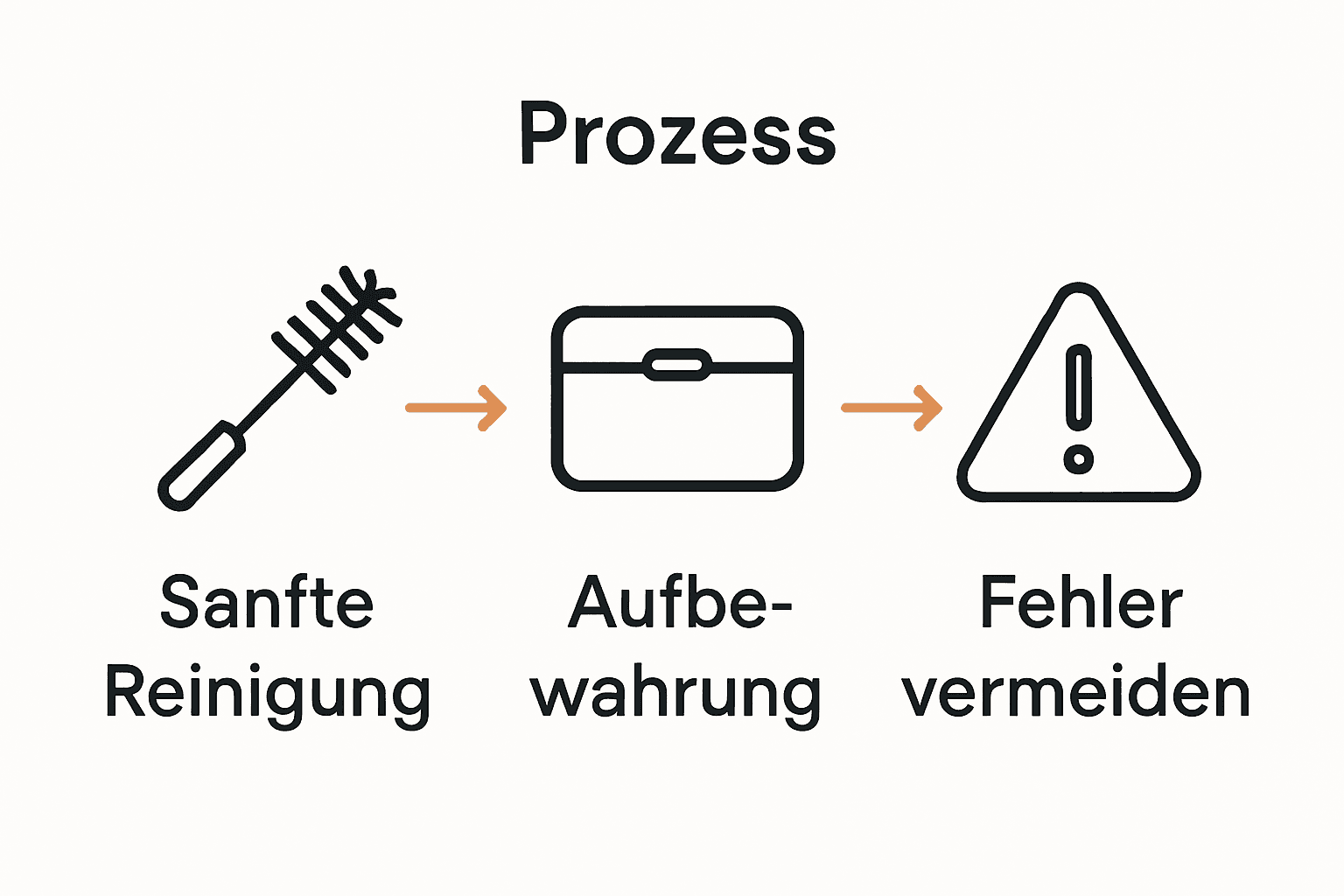 Infografik Prozess Silberschmuck pflegen – reinigen, aufbewahren, Fehler vermeiden