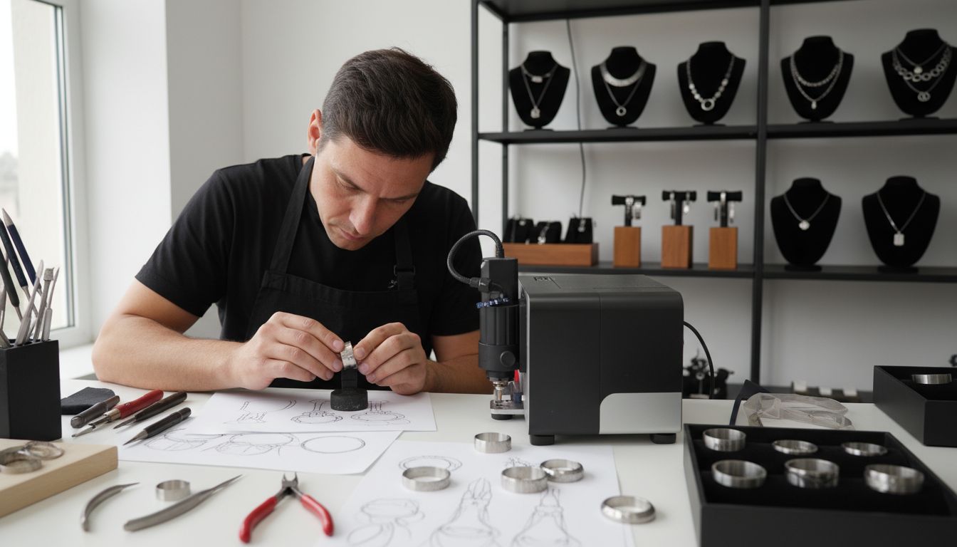 designer working jewelry workshop