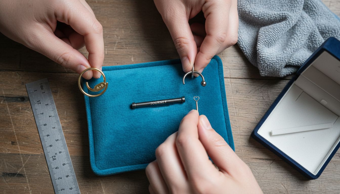 Hands displaying various piercing materials