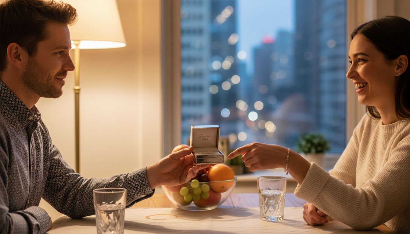 Man giving woman silver jewelry gift
