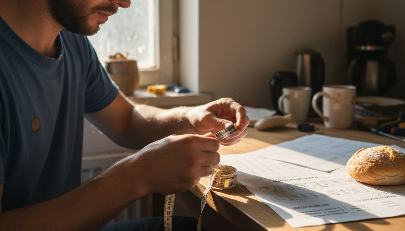 Am Küchentisch prüft jemand die Größe eines Silberarmbands.