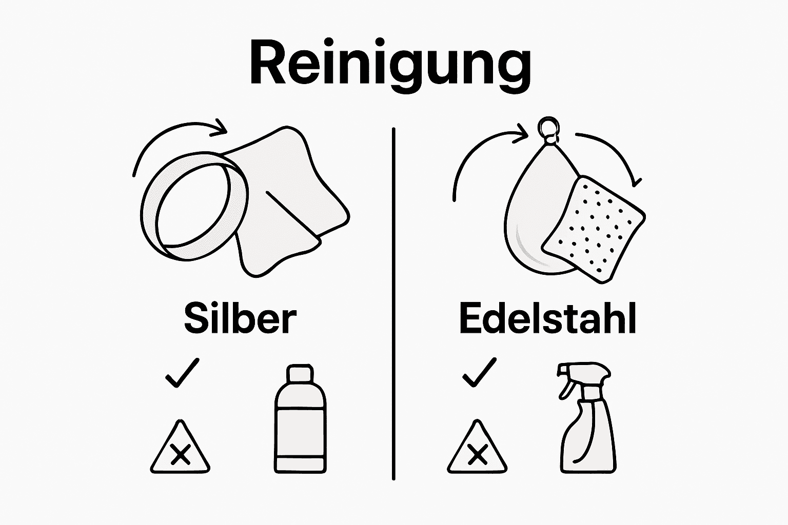 Infografik: So reinigen Sie Schmuck aus Silber und Edelstahl richtig