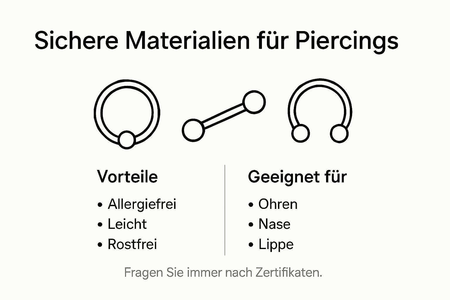 Infografik: Die beliebtesten Materialien für Piercingschmuck im Vergleich – Vorteile auf einen Blick
