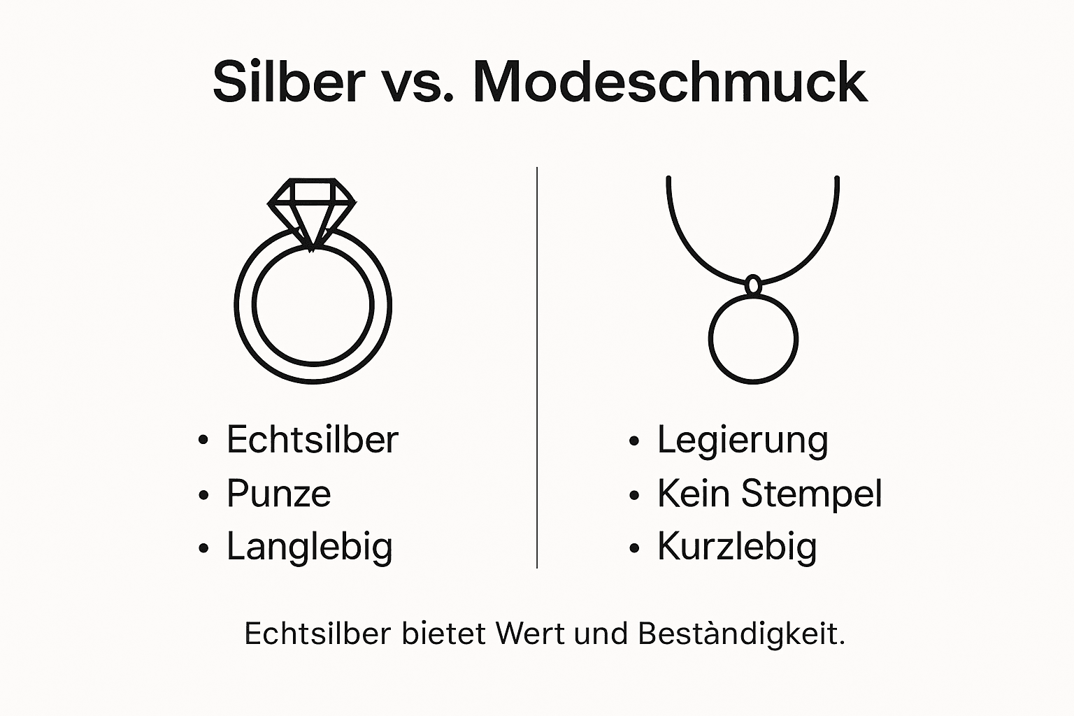 Infografik: Die wichtigsten Unterschiede zwischen Silberschmuck und Modeschmuck auf einen Blick