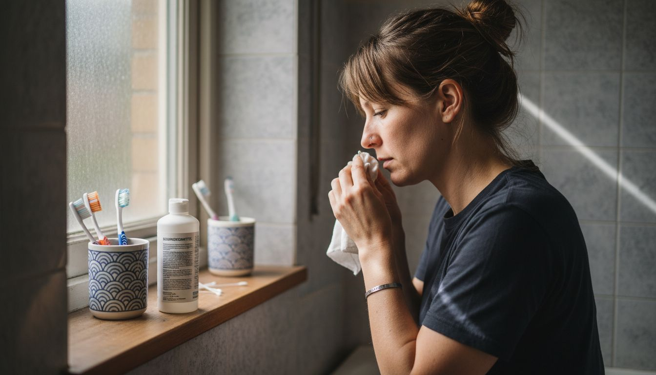 Im Bad wird ein Piercing aus Edelstahl gründlich gereinigt.