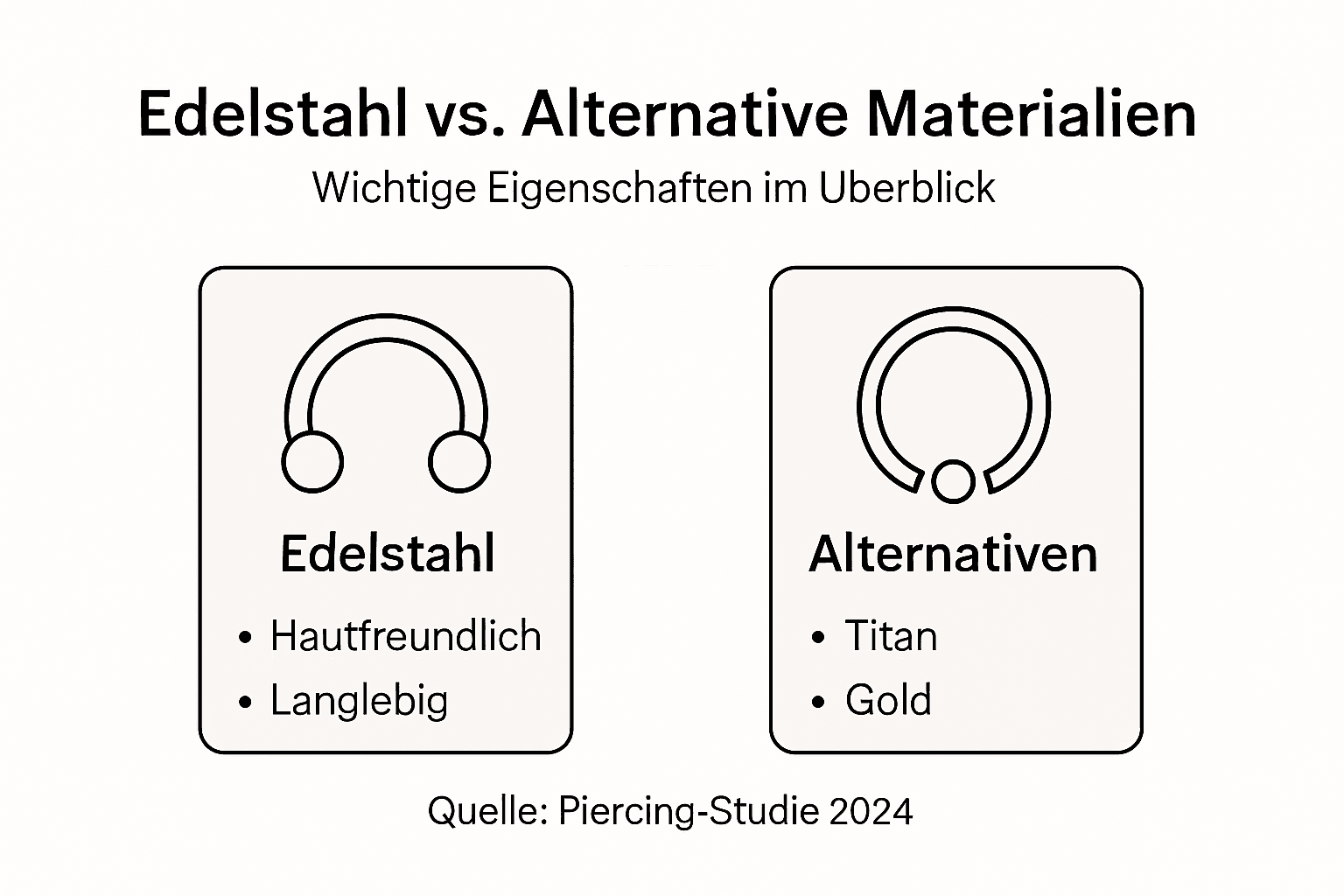 Piercing-Materialien im direkten Bildvergleich