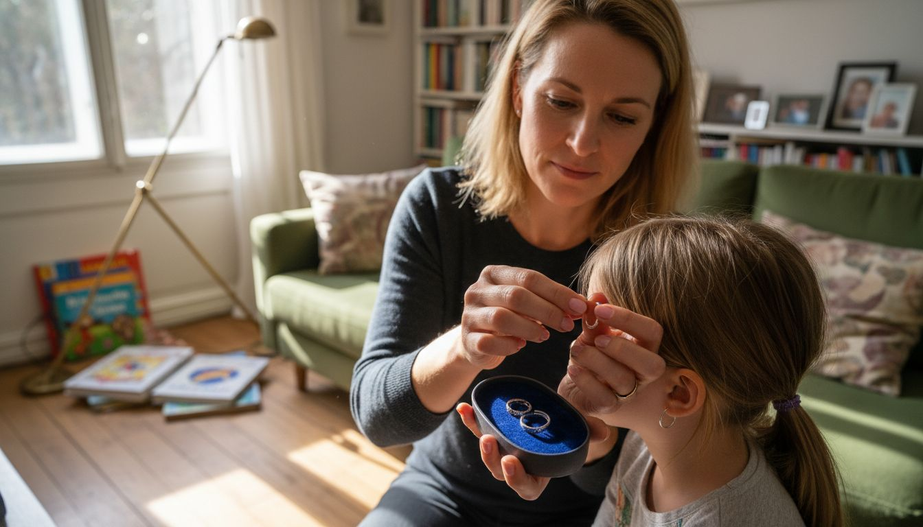 Behutsam entfernt die Mutter den Ohrring.