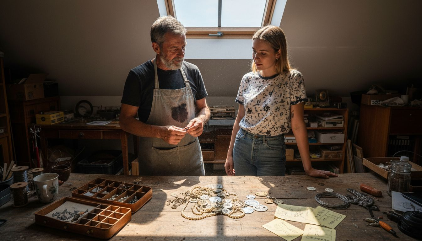 Fachkundige Handwerker prüfen sorgfältig die Materialien für Modeschmuck.