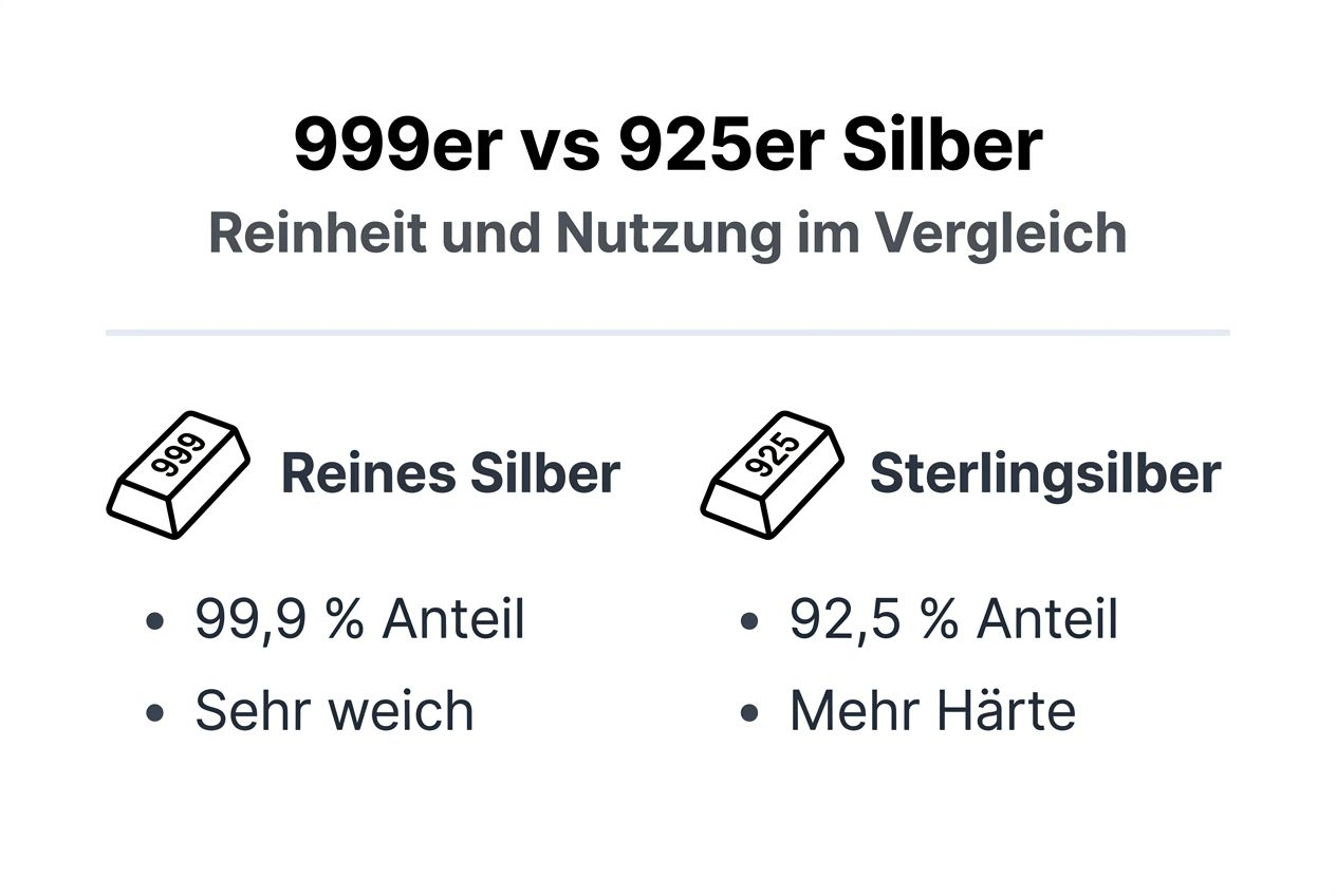 Infografik: Unterschied zwischen 999er und 925er Silber auf einen Blick
