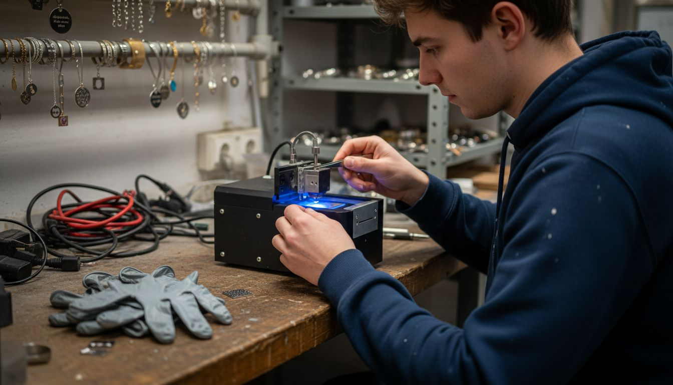 Detailansicht: Präzise Gravur eines Schmuckstücks mit moderner Lasertechnologie