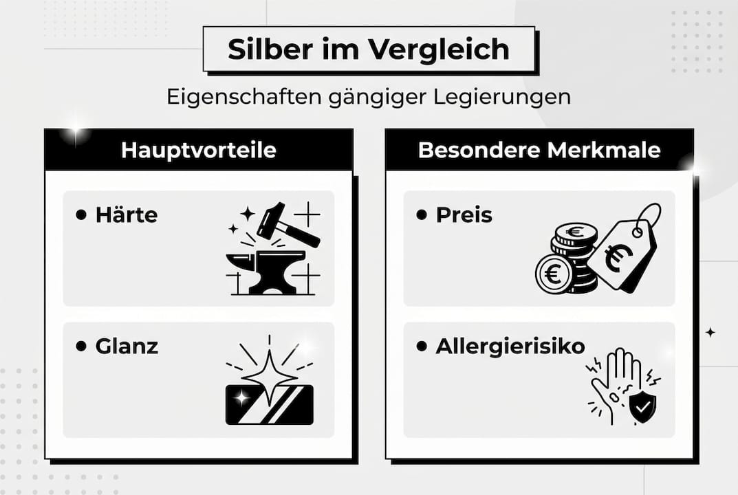 Übersichtliche Infografik: 925er Silber im Vergleich zu anderen Materialien