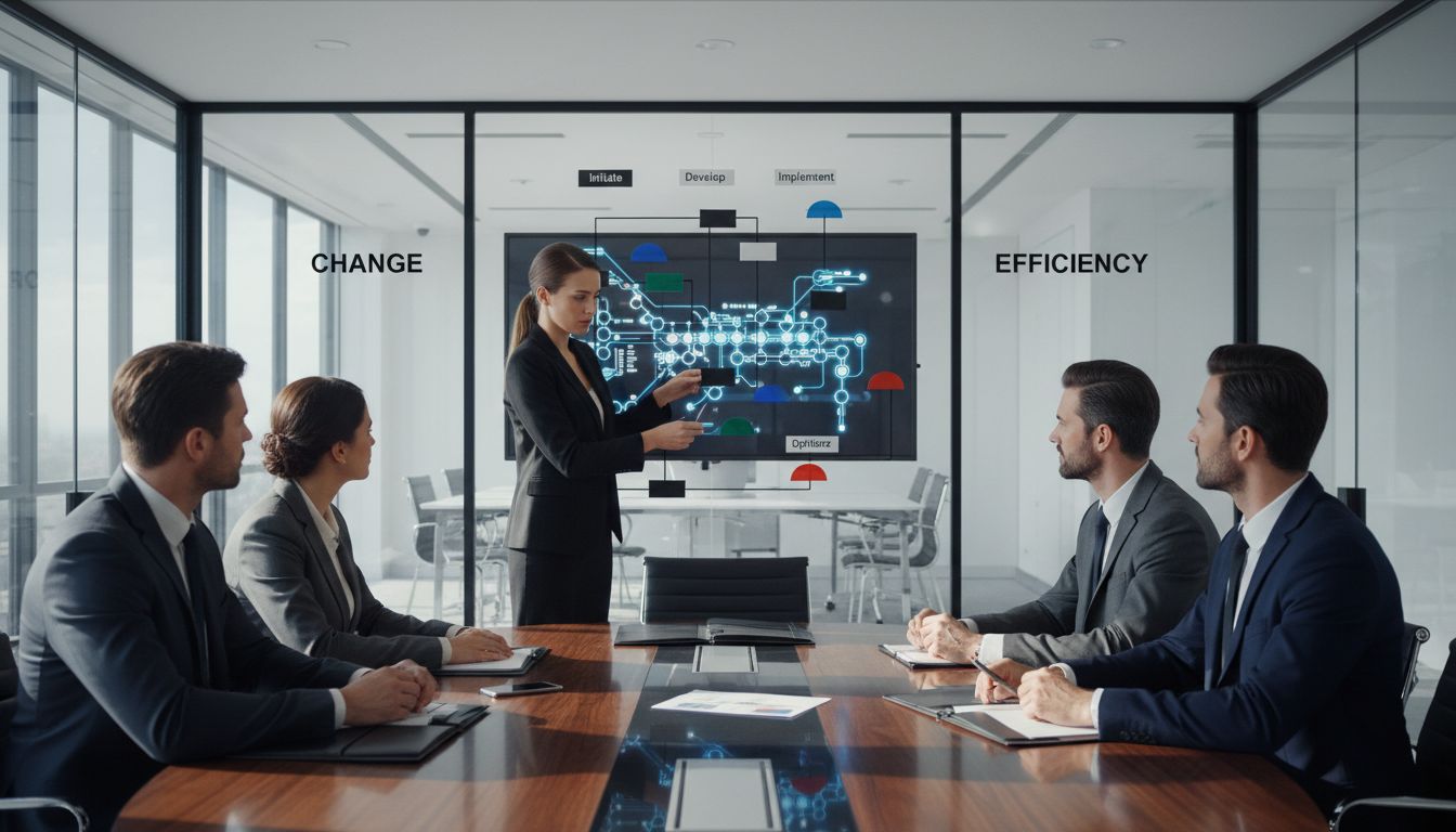 Leaders updating business process workflow