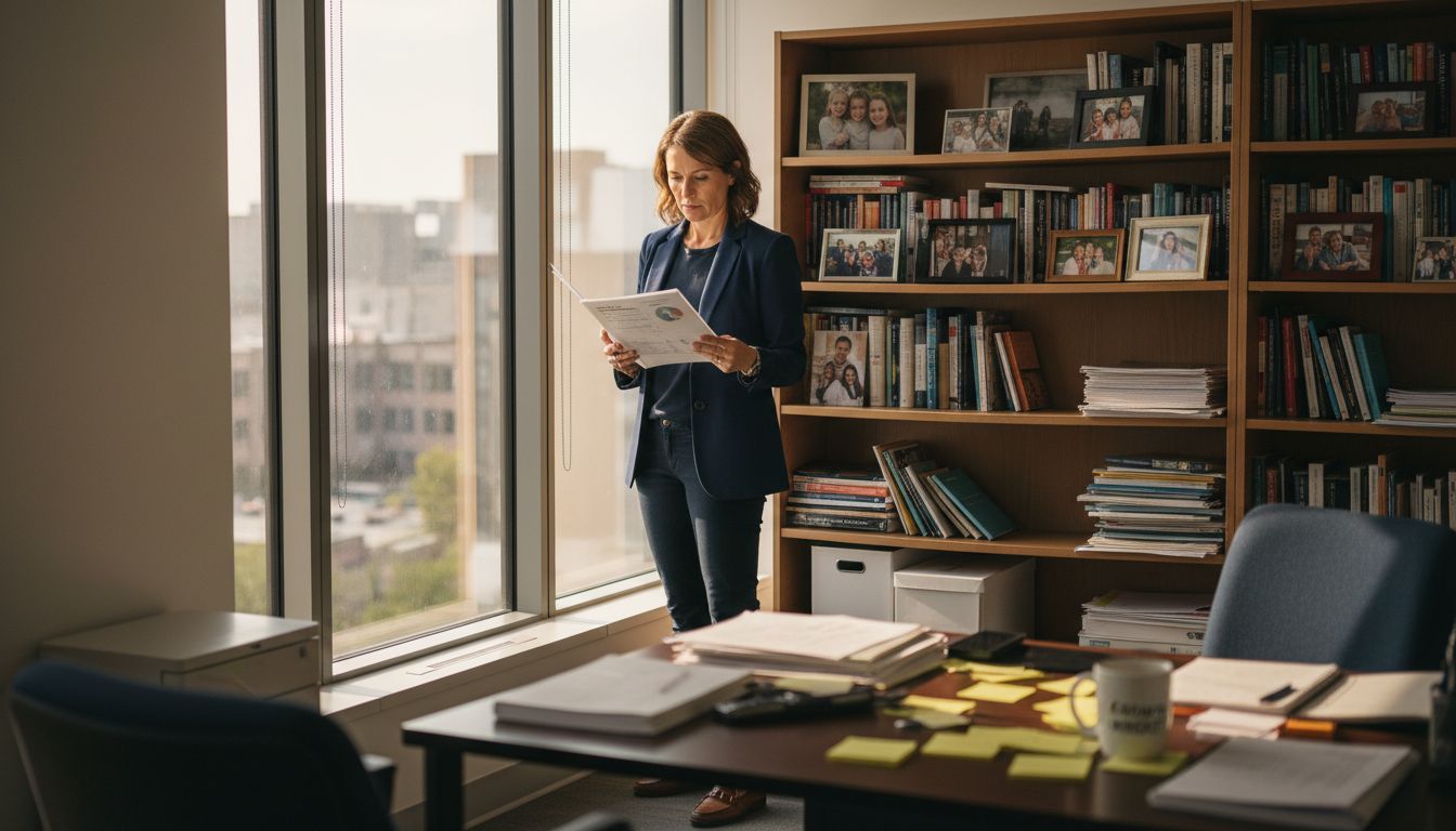 Manager reviewing workplace strategy documents