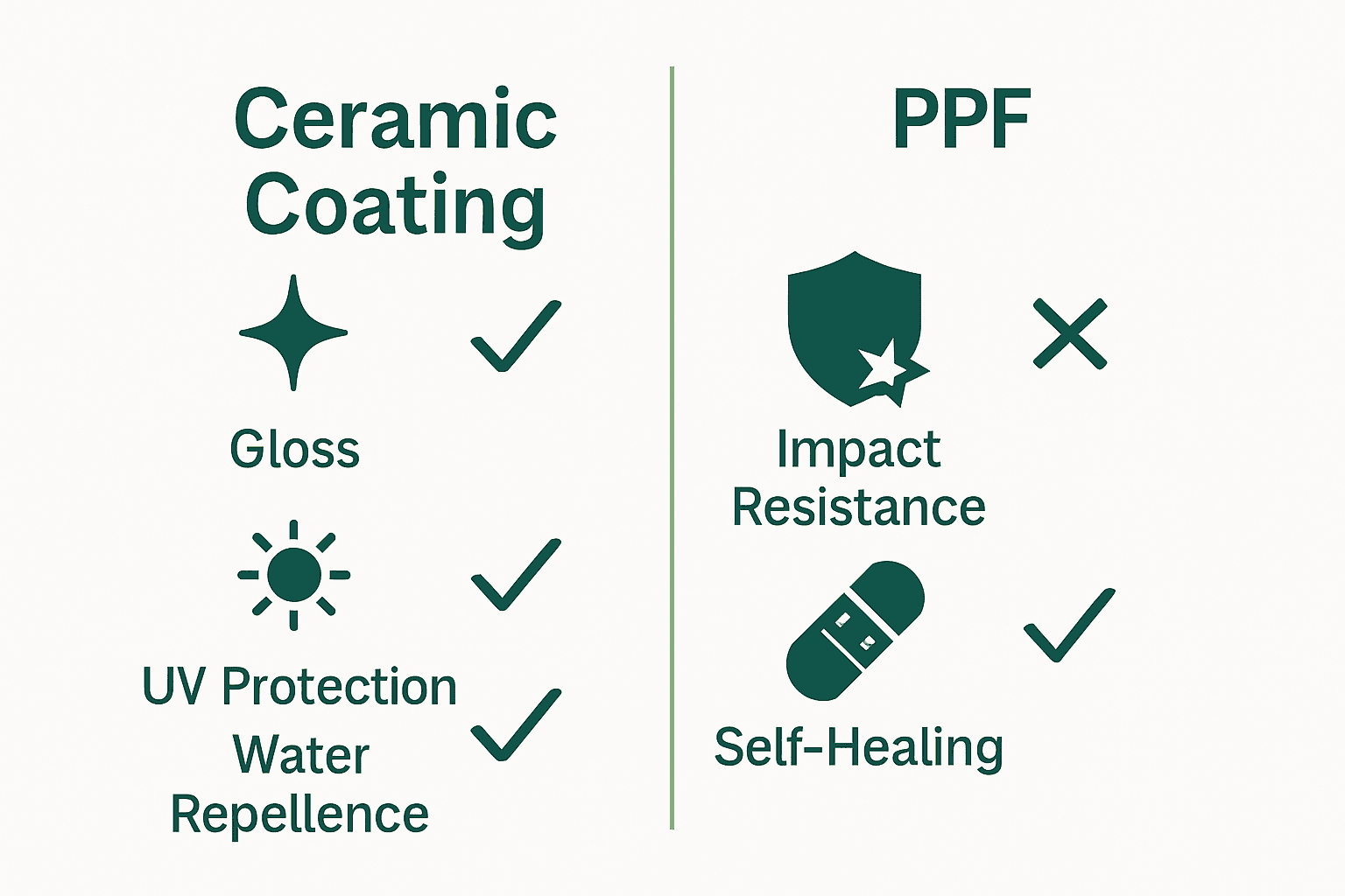 Complete Guide to the Role of Ceramic Coating 2 Infographic comparing ceramic coating and paint protection film features.