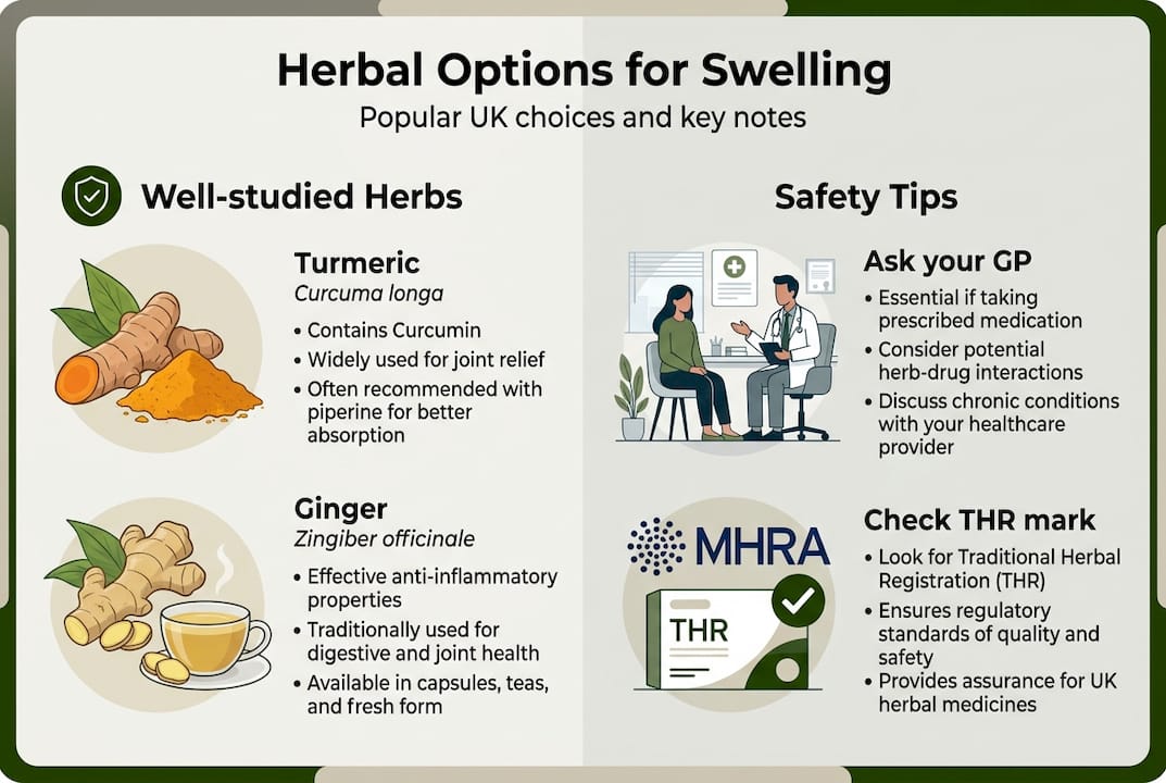 Infographic compares herbs and usage tips for swelling