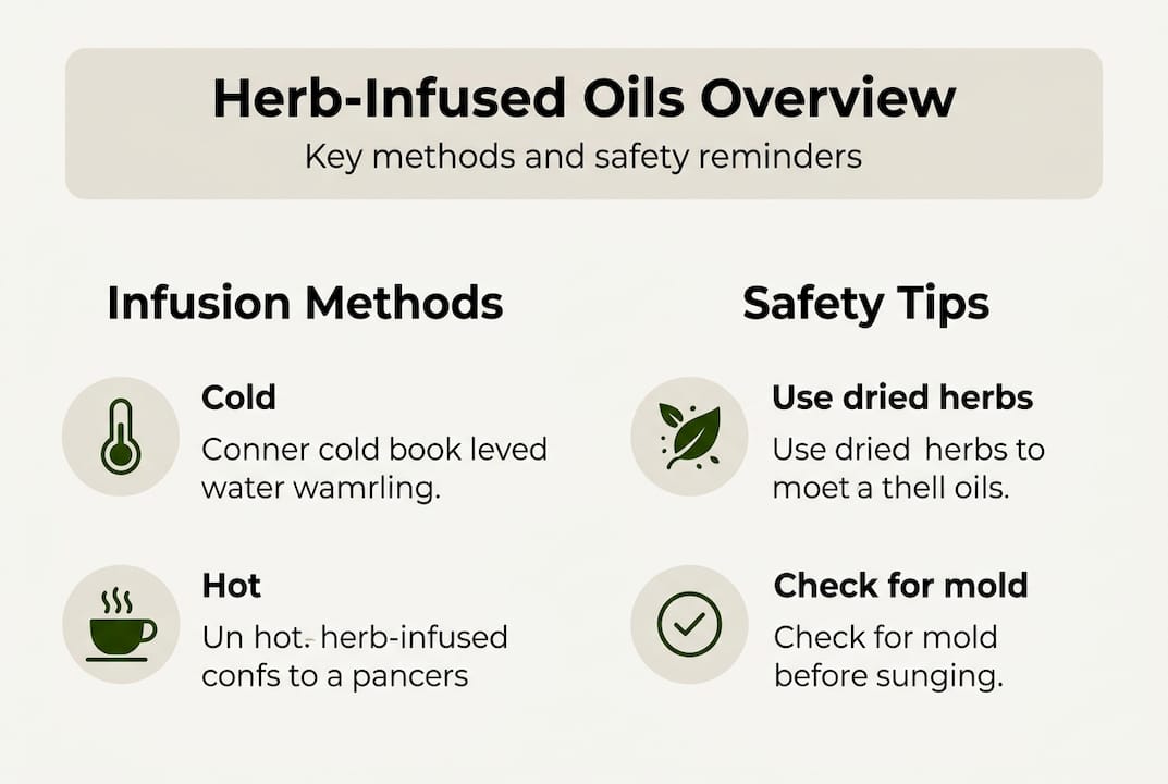 Infographic showing herb-infused oil methods and safety