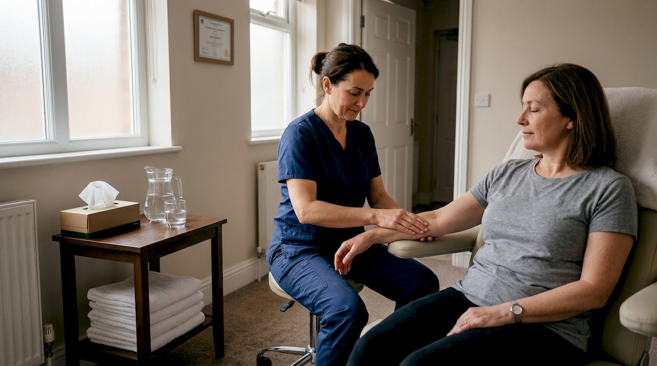 Massage therapist performing lymphatic massage in clinic