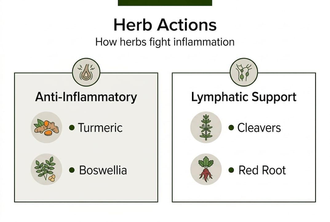 Infographic herbal actions for inflammation, lymph support