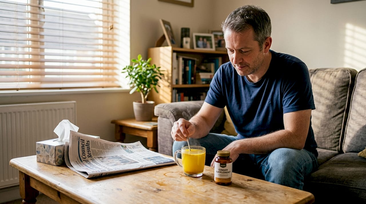 Man prepares turmeric tea for swelling relief
