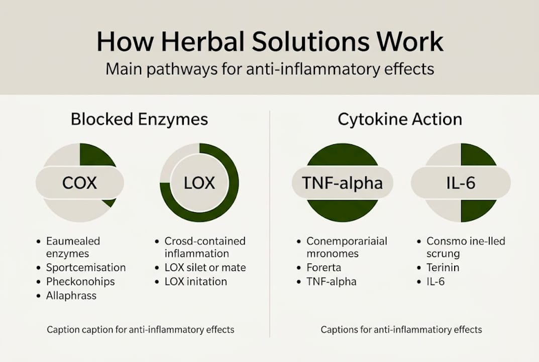 Infographic showing herbal anti-inflammatory mechanisms