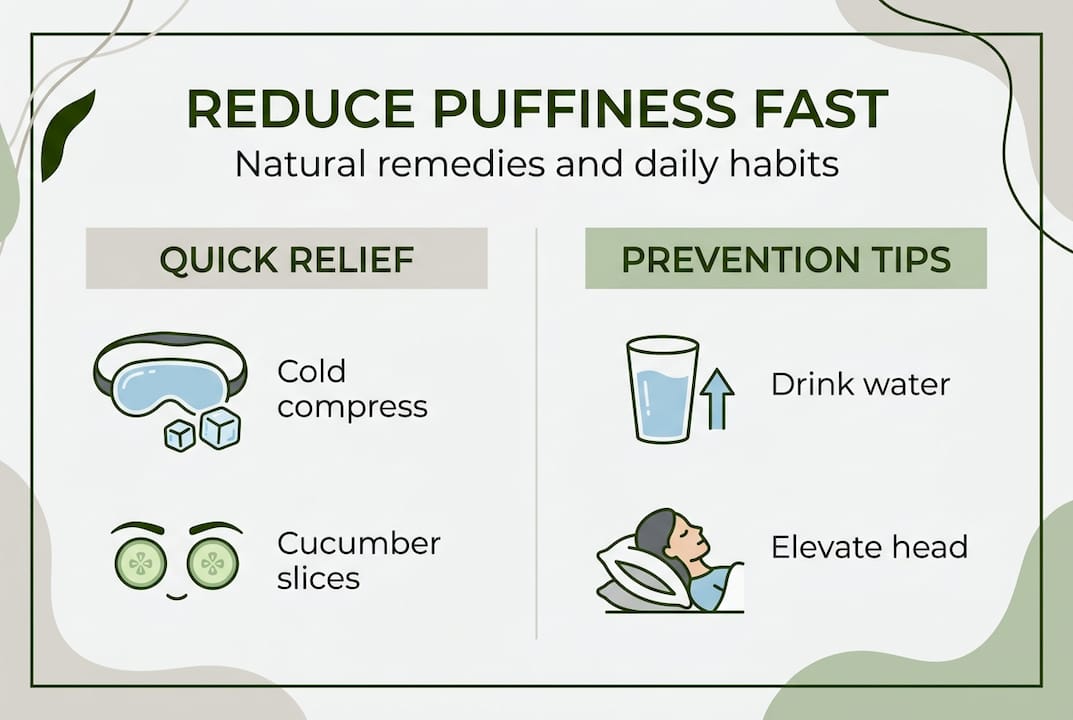 Infographic showing natural puffiness remedies and prevention