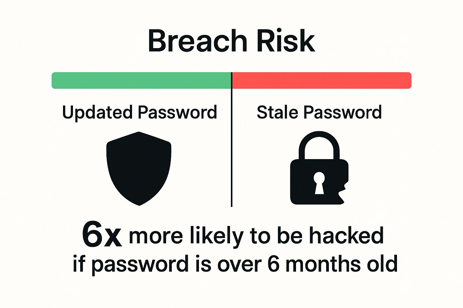 Infographic comparing breach risks for updated vs. stale passwords