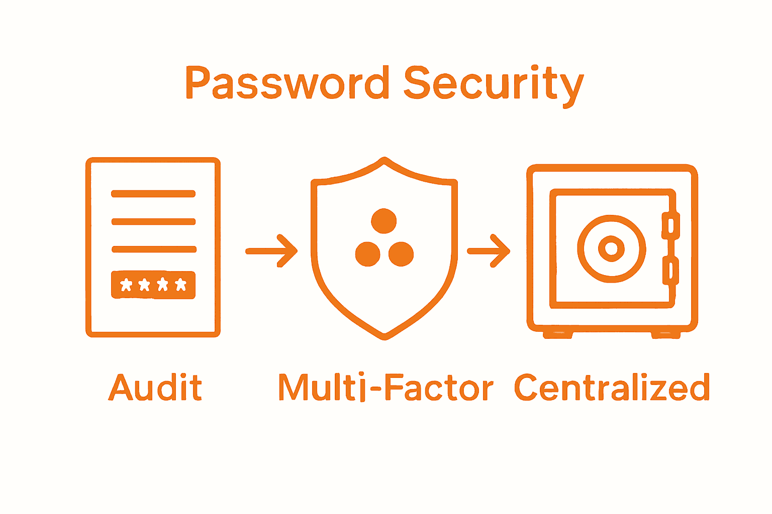 Infographic showing password audit, multi-factor authentication, and password manager steps