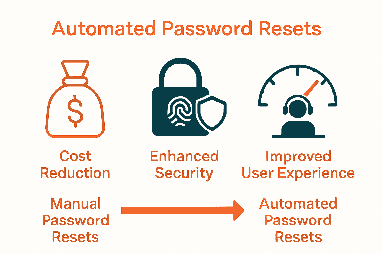 Why Automate Password Resets: Complete Guide 3 Infographic comparing cost, security, and user experience benefits of automated password resets.
