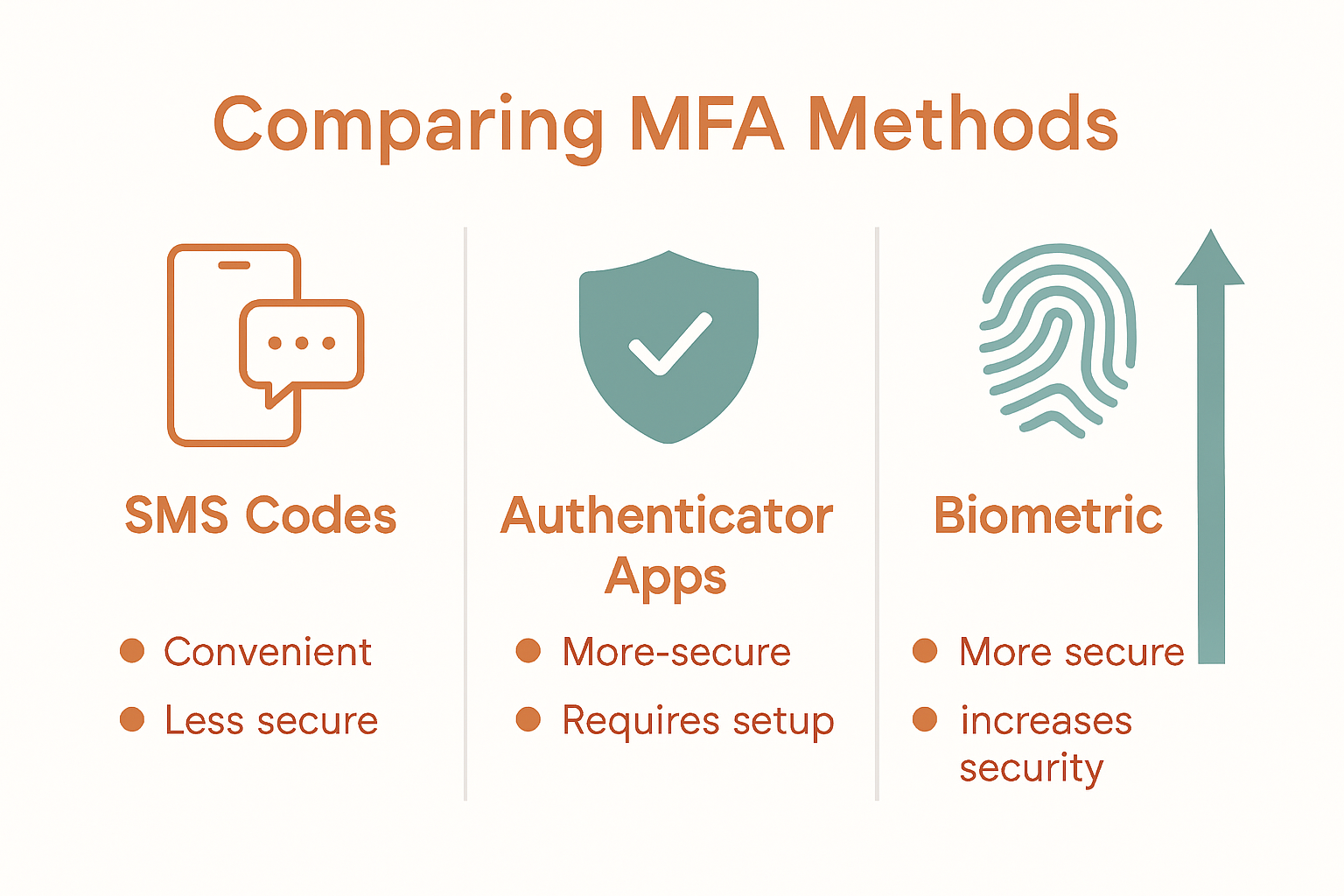Infographic comparing three MFA authentication methods