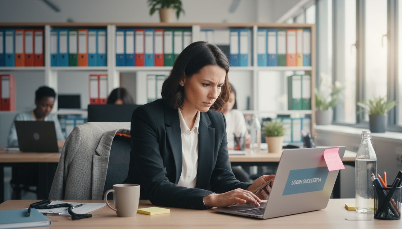 Employee using smartphone for secure login
