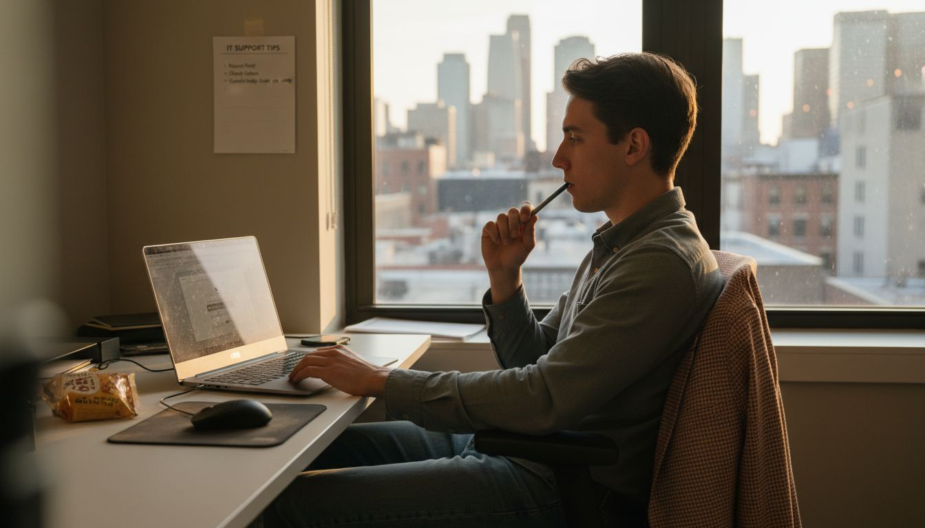 Worker logging in at shared office desk