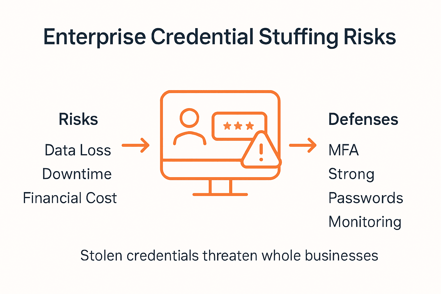Credential Stuffing: How It Threatens Enterprise Security 2 Infographic outlining credential stuffing risks and defenses