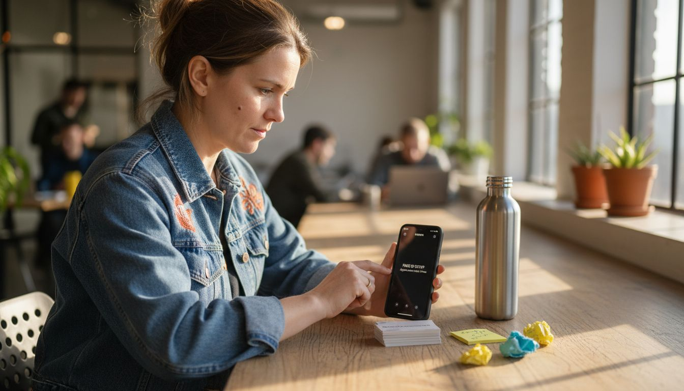 Woman setting up biometric login device